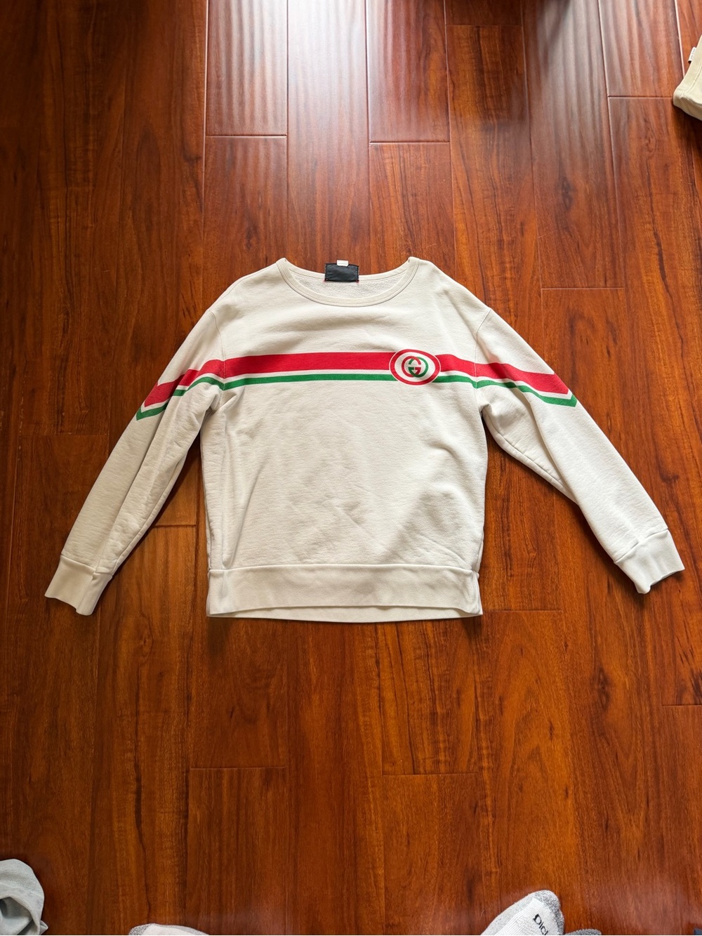 Gucci Cream Sweatshirt with Red & Green Stripes